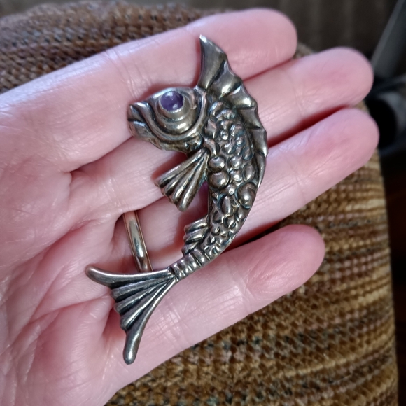 Fabulous Vintage Mexican Sterling Fish Amethyst - Picture 3 of 6